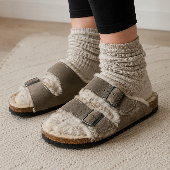 Birkenstock Shoes - Birkenstock Arizona Shearling Suede Sandals Taupe Women 38 L7 M5